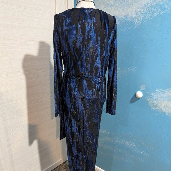 Dennis Basso Long Sleeve Royal Blue and Black Dress, Size 8. - Picture 7 of 12